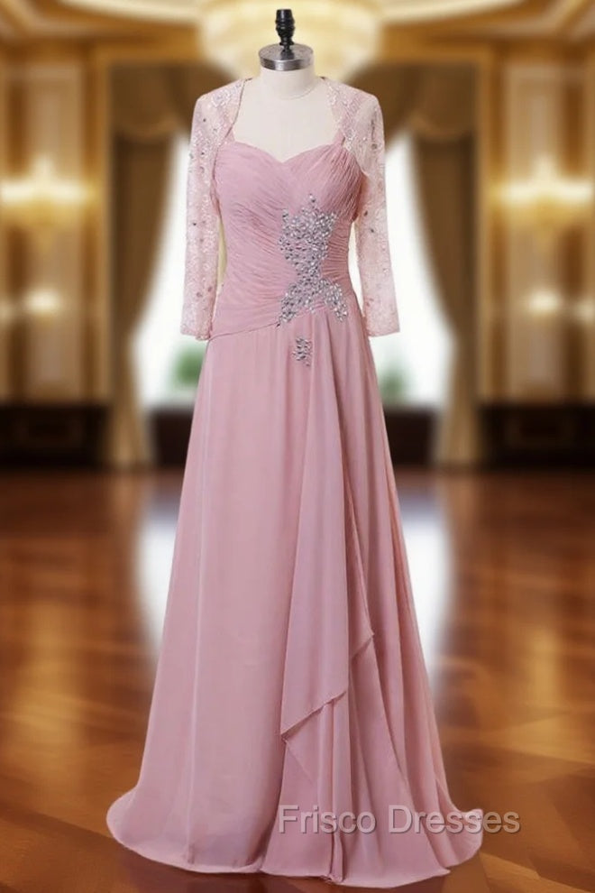 A-line Pink Chiffon Beaded Mother Of The Bride Dress With Jacket Main image
