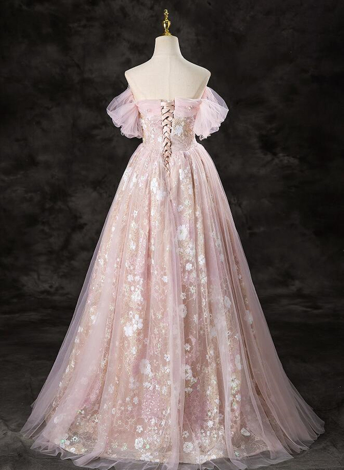 A-Line Pink Lace And Tulle Sweetheart Party Dress, Pink Tulle Prom Dress