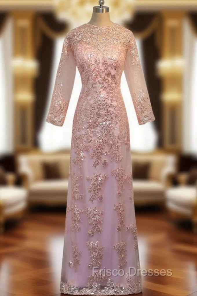 A-line Pink Lace Long Sleeves Appliques Mother Of The Bride Dress Main image