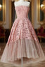A Line Pink Lace Strapless Sleeveless Short Tulle Homecoming Dress