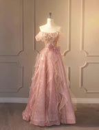 A Line Pink Long Party Dress Glam Prom Dress Formal Gown