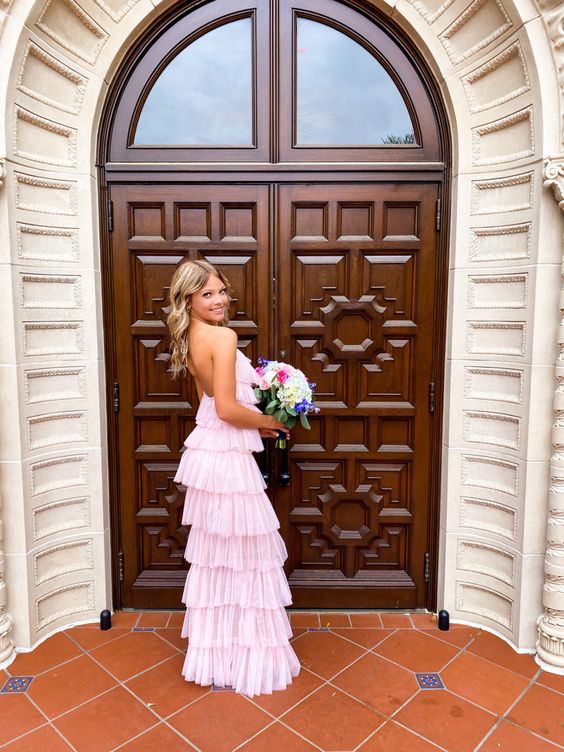 A-Line Pink Long Prom Dress , Unique Prom Dress