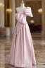 A-Line Pink One Shoulder Bow Formal Prom Dress