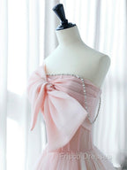 A-Line Pink Organza Long Formal Prom Dress, Pink Long Formal Dress