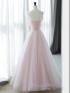 A-Line Pink Organza Long Formal Prom Dress, Pink Long Formal Dress