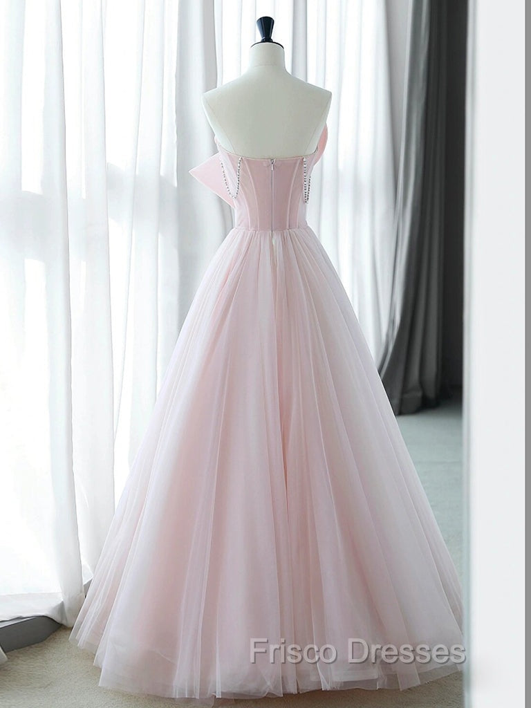 A-Line Pink Organza Long Formal Prom Dress, Pink Long Formal Dress