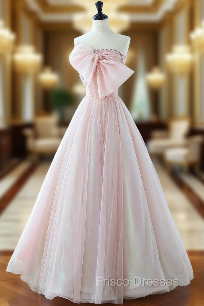 A-Line Pink Organza Long Formal Prom Dress, Pink Long Formal Dress Main image
