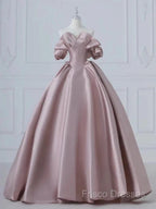 A-Line Pink Satin Long Off Shoulder Formal Prom Dress Quinceanera Dress Formal Dress