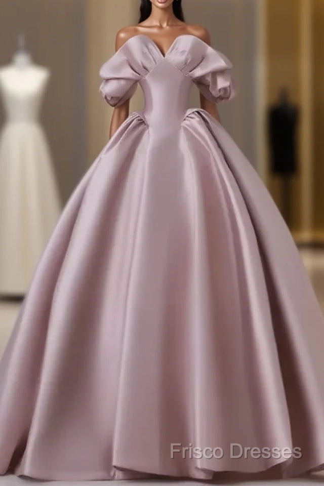 A-Line Pink Satin Long Off Shoulder Formal Prom Dress Quinceanera Dress Formal Dress Main image