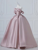 A-Line Pink Satin Long Formal Prom Dress, Pink Long Evening Dress