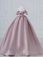 A-Line Pink Satin Long Formal Prom Dress, Pink Long Evening Dress