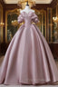 A-Line Pink Satin Long Formal Prom Dress, Pink Long Evening Dress