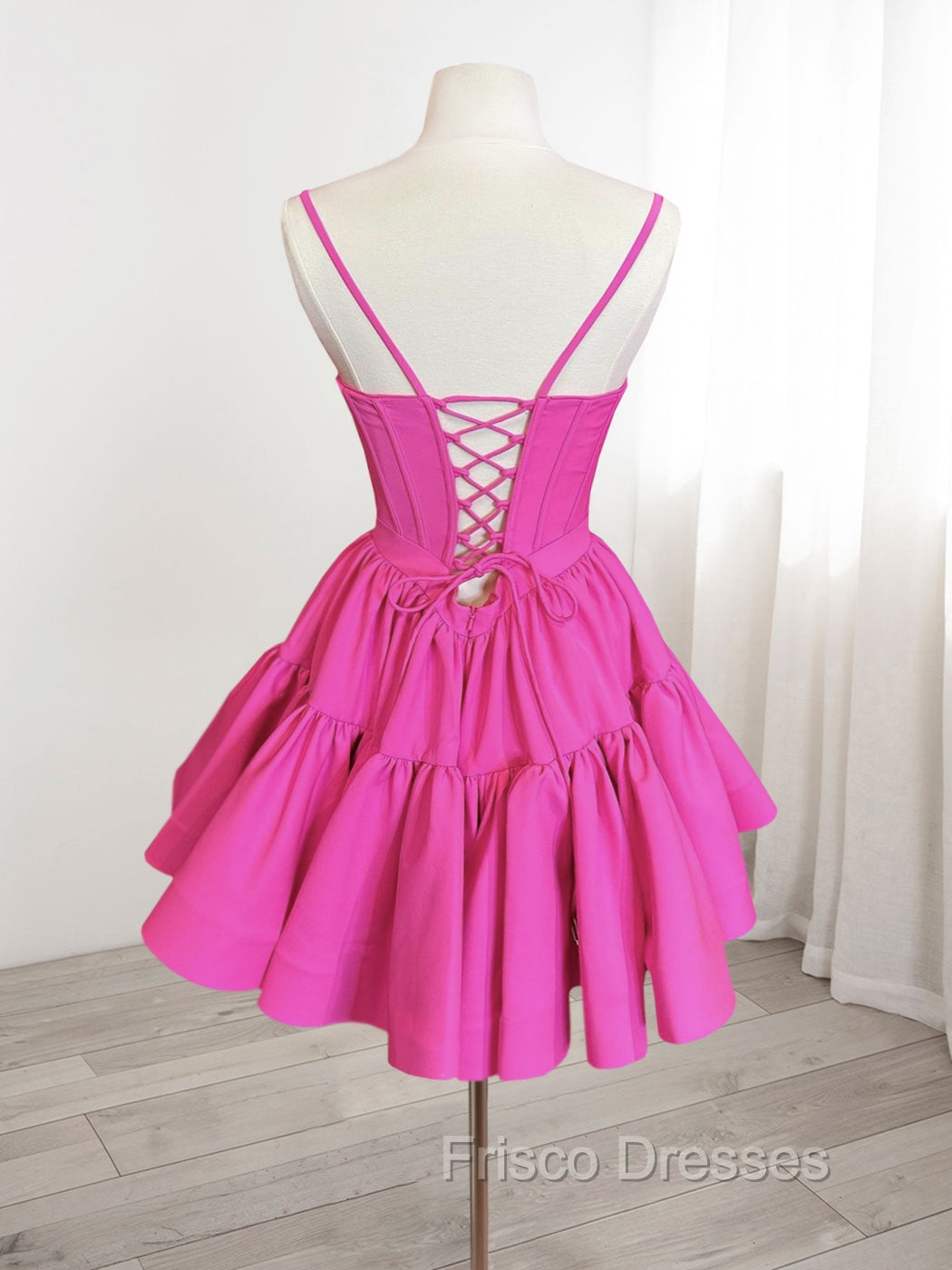 A-Line Pink Satin Short Formal Prom Dress, Backless Cute Pink Homecoming Dress Secondary image