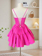 A-Line Pink Satin Short Formal Prom Dress, Backless Cute Pink Homecoming Dress