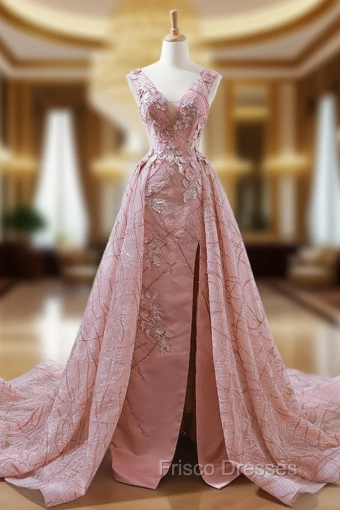 A-Line Pink Sequins V-neck Backless Appliques Wedding Dress Main image