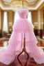 A-line Pink Spaghetti Straps  Tulle Backless Wedding Dress