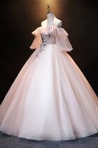 A-Line Pink Spaghetti Straps Long Formal Prom Dress, Pink Lace Formal Evening Dress