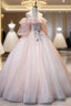 A-Line Pink Spaghetti Straps Long Formal Prom Dress, Pink Lace Formal Evening Dress