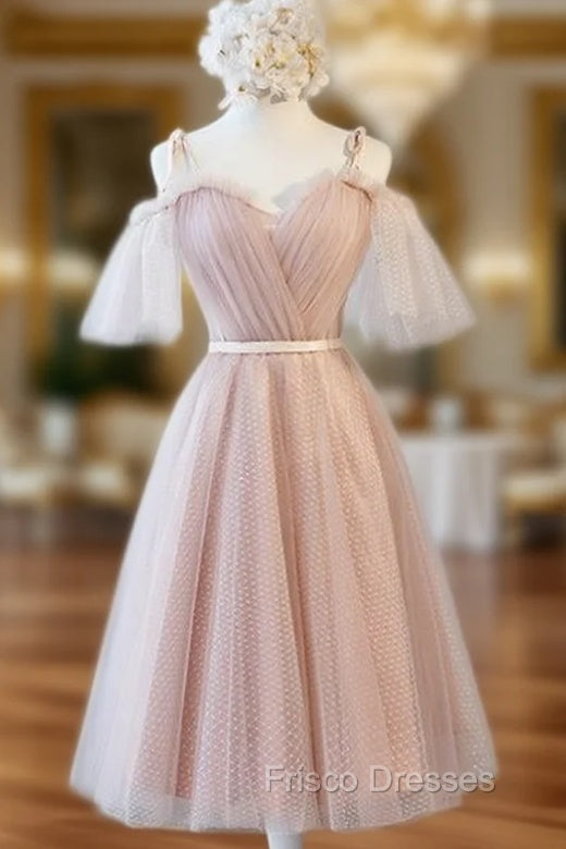 A-Line Pink Straps Tulle Bridesmaid Dress Main image