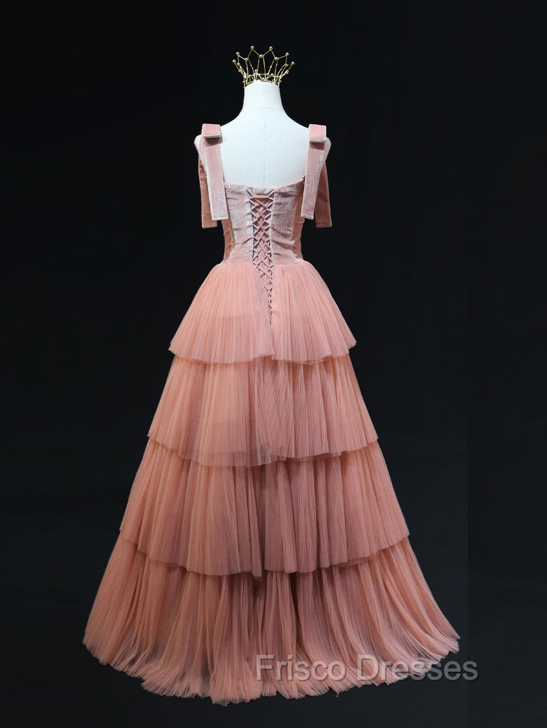 A Line Pink Tulle Long Formal Prom Dress, Pink Formal Graduation Dress