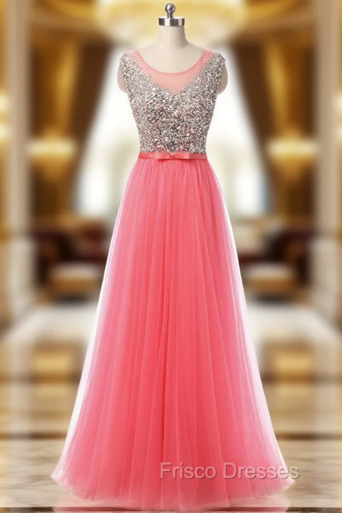 A-Line Pink Tulle Formal Prom Dress