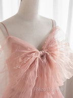 A-Line Pink Tulle Sequin Long Formal Prom Dress, Pink Formal Evening Dress