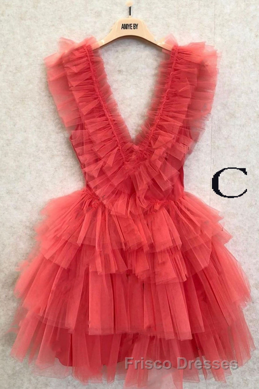 A Line Pink V Neck Tiered Homecoming Dress,Tulle Short Formal Prom Party Dress Secondary image