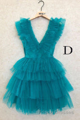 A Line Pink V Neck Tiered Homecoming Dress,Tulle Short Formal Prom Party Dress