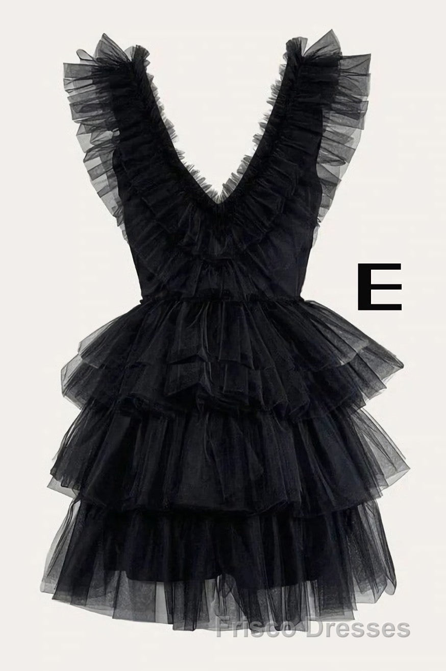 A Line Pink V Neck Tiered Homecoming Dress,Tulle Short Formal Prom Party Dress