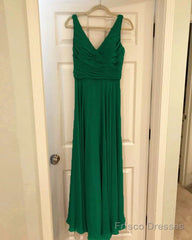 A-Line Pleated Chiffon V-Neck Long Bridesmaid Dresses