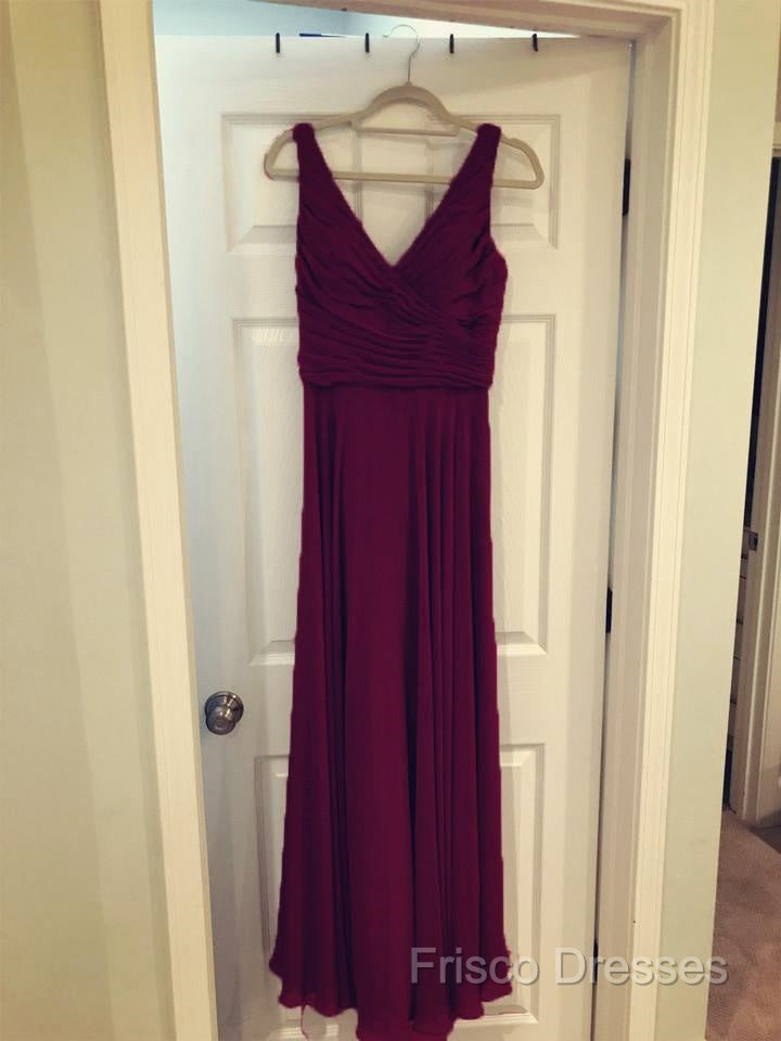A-Line Pleated Chiffon V-Neck Long Bridesmaid Dress