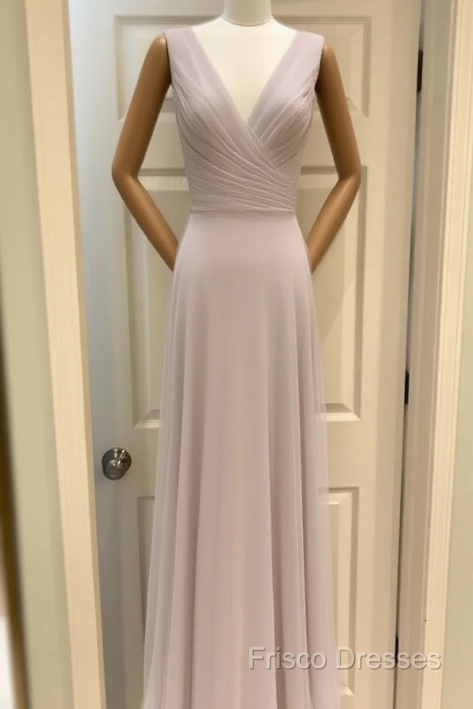 A-Line Pleated Chiffon V-Neck Long Bridesmaid Dress Main image