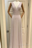 A-Line Pleated Chiffon V-Neck Long Bridesmaid Dress
