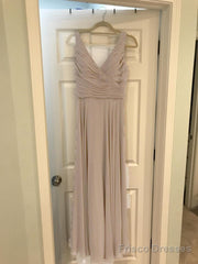 A-Line Pleated Chiffon V-Neck Long Bridesmaid Dresses