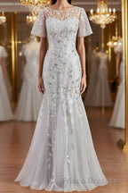 A-Line/Princess Bateau Floor-Length Tulle Mother of the Bride Dress With Ruffles