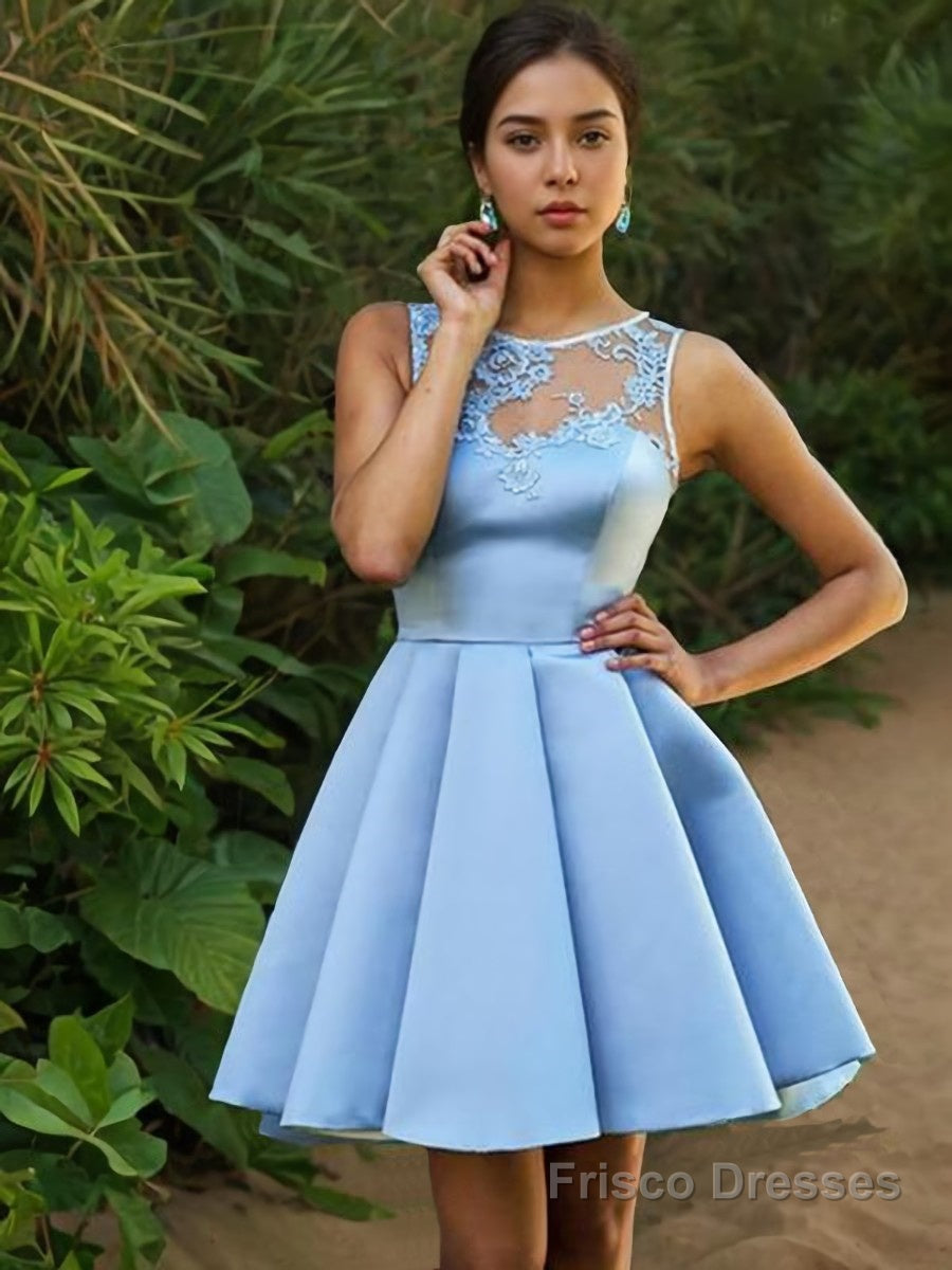 A-Line/Princess Bateau Short/Mini Satin Homecoming Dresses With Appliques Lace Main image