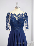 A-Line/Princess Bateau Tea-Length Chiffon Mother of the Bride Dress With Appliques Lace