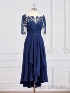 A-Line/Princess Bateau Tea-Length Chiffon Mother of the Bride Dress With Appliques Lace