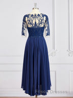 A-Line/Princess Bateau Tea-Length Chiffon Mother of the Bride Dress With Appliques Lace