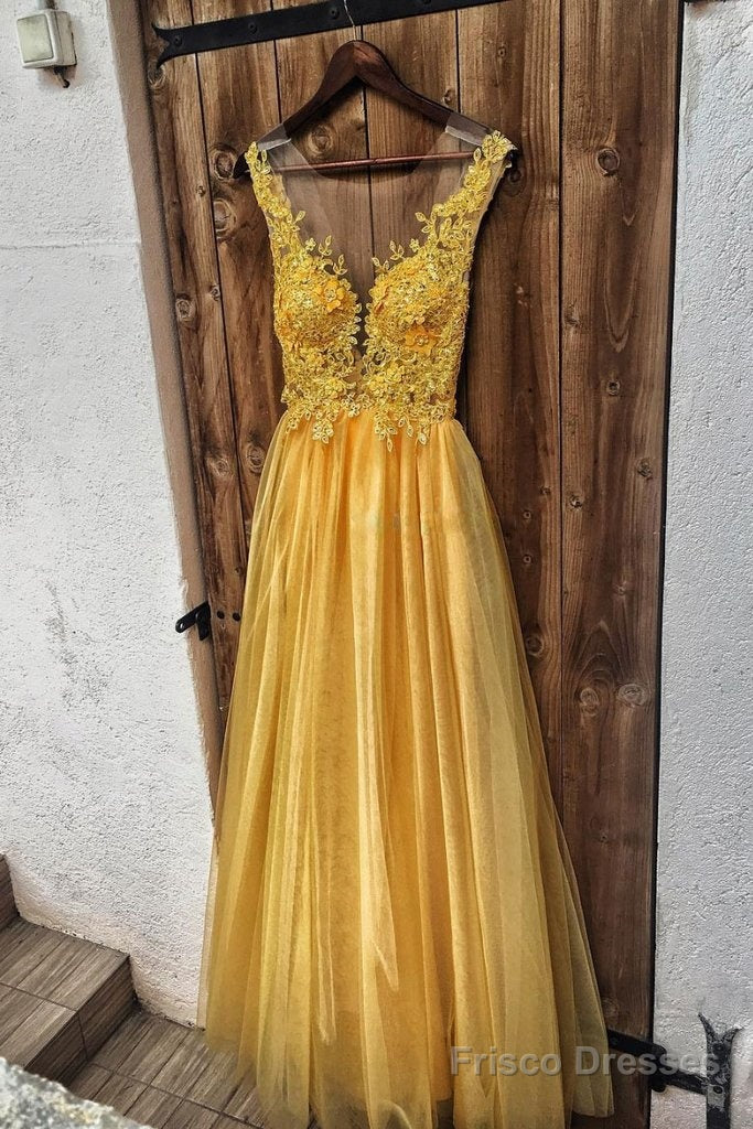 A-Line/Princess Floor-Length Appliques Lace Prom Dresses Main image