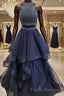 A-Line/Princess Halter Floor-Length Tulle Formal Prom Dress