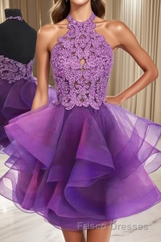 A-Line/Princess Halter Short/Mini Tulle Homecoming Dress Main image