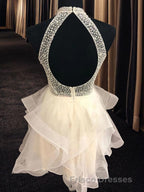 A-Line/Princess Halter Short/Mini Organza Homecoming Dress With Beading