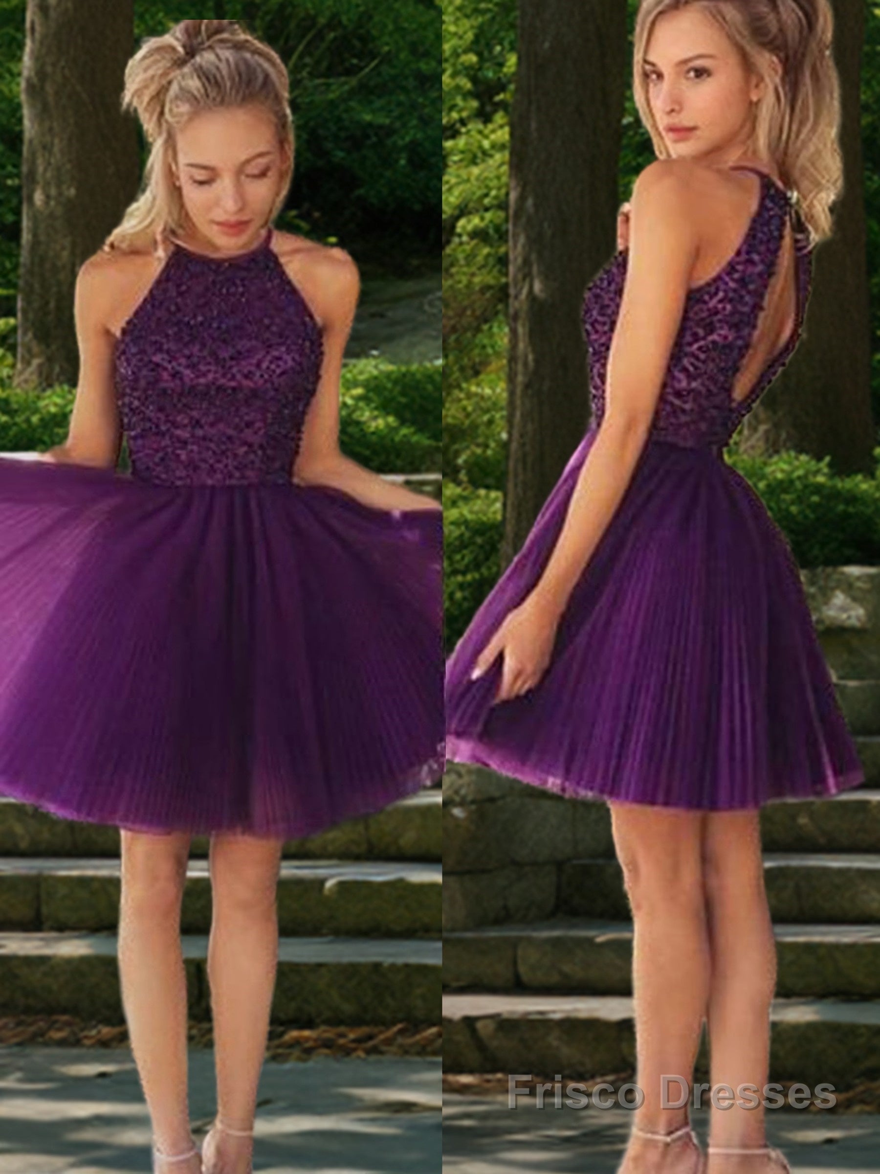 A-Line/Princess Halter Short/Mini Tulle Homecoming Dresses With Beading Main image