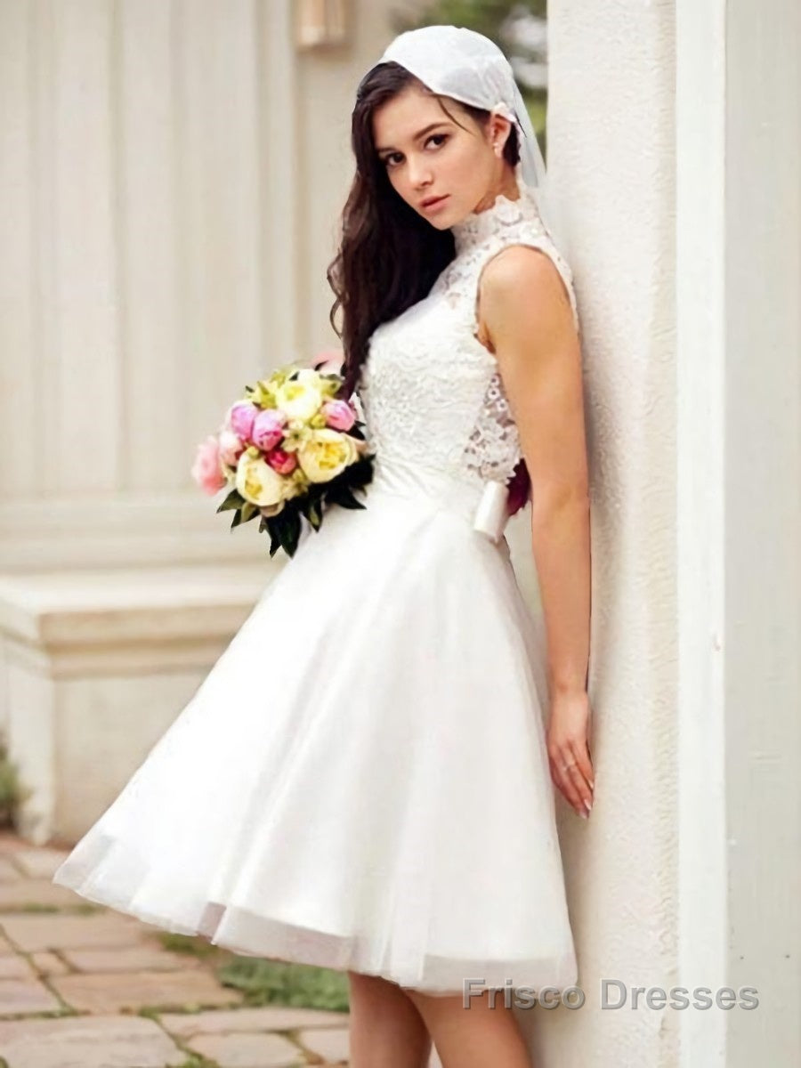 A-Line/Princess High Neck Knee-Length Tulle Wedding Dresses Secondary image