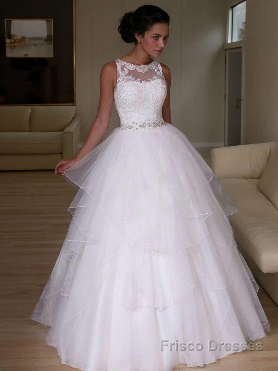 A-Line/Princess Jewel Floor-Length Organza Wedding Dresses With Beading Main image