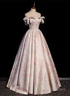 A-Line Princess Off Shoulder Floral Long Party Dress Sweetheart Formal Prom Dress Formal Dress