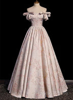 A-Line Princess Off Shoulder Floral Long Party Dress Sweetheart Formal Prom Dress Formal Dress