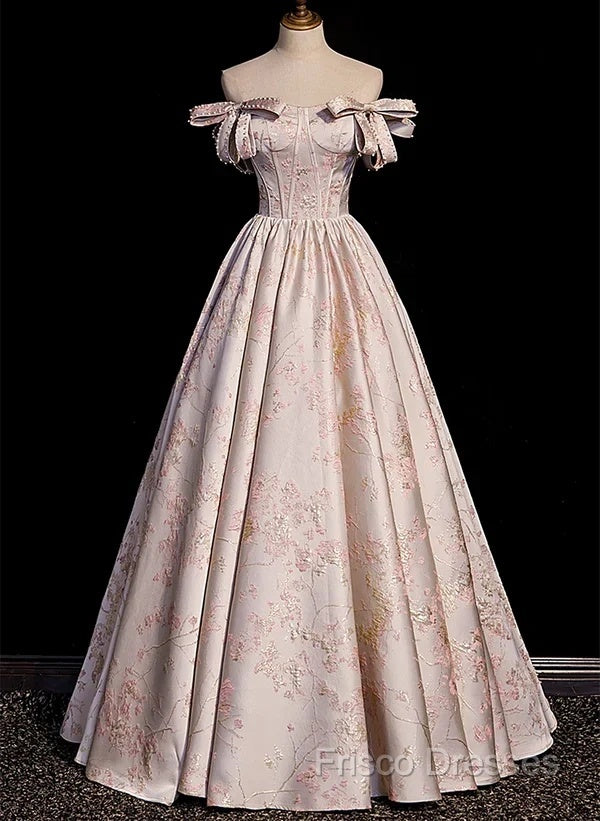 A-Line Princess Off Shoulder Floral Long Party Dress Sweetheart Formal Prom Dress Formal Dress