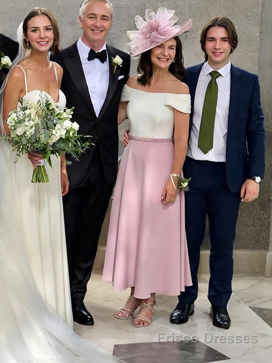 A-Line/Princess Off-the-Shoulder Ankle-Length Charmeuse Mother of the Bride Dresses With Beading Secondary image